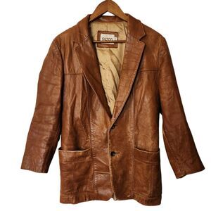 Vintage 70s Silton Mens 40R Tan Destroyed Leather Blazer Western Sport Coat